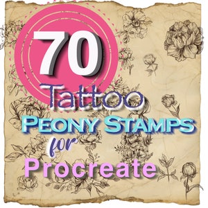 Procreate Tattoo Stamps, Peonies, Procreate Peony Brushes, Procreate Tattoo Style, Peony Brushes