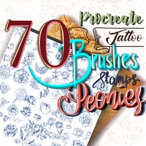 Procreate Stamps, Procreate Peony Brushes, Procreate Tattoo Style, Peony Brushes Peony Tattoo Procreate Set for procreate