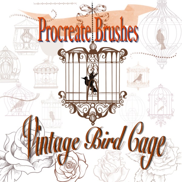 Procreate Brushes, Vintage, Birdcages, Bird Cage, Stamps, birds, brushes, Procreate Stamp ,