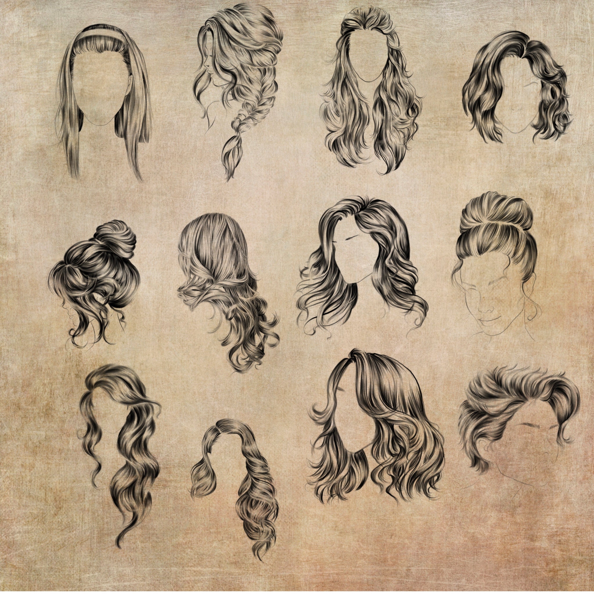 Procreate Hairstyle Stamp Brushes Procreate Hair Braids Etsy