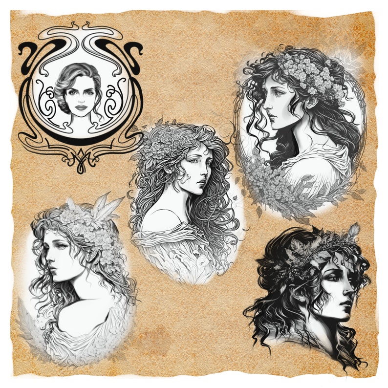 Procreate Vintage Brushes, Art Nouveau Procreate Stamps, Vintage