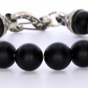 Matte Black Onyx Bead Bracelet On Steel Cable With Custom Silver Clasp 10mm - AAA Quality