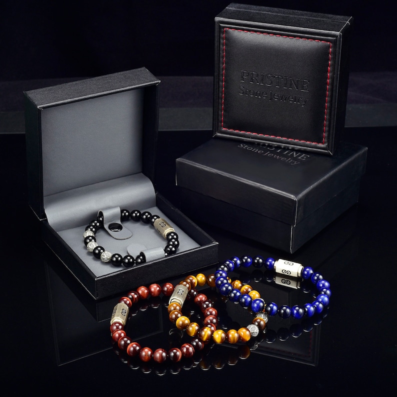 New Two Layers Men's Bracelet - Tiger Eye Stone Beaded Bracelet Black Glass Beads (2U83) main image 1