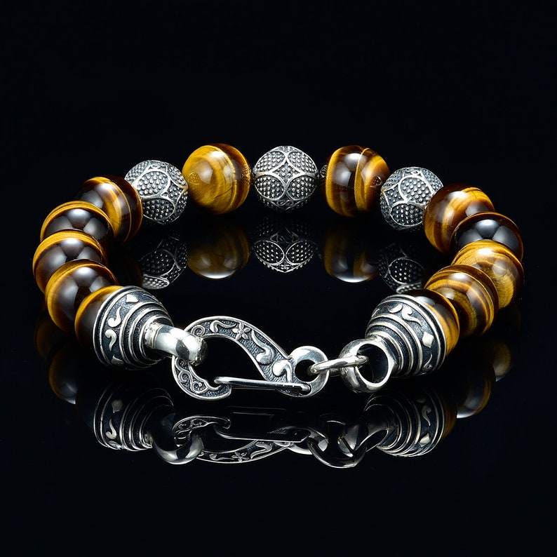 Tiger Eye Bracelet Mens Bead Bracelet 10mm Bead Bracelet Etsy