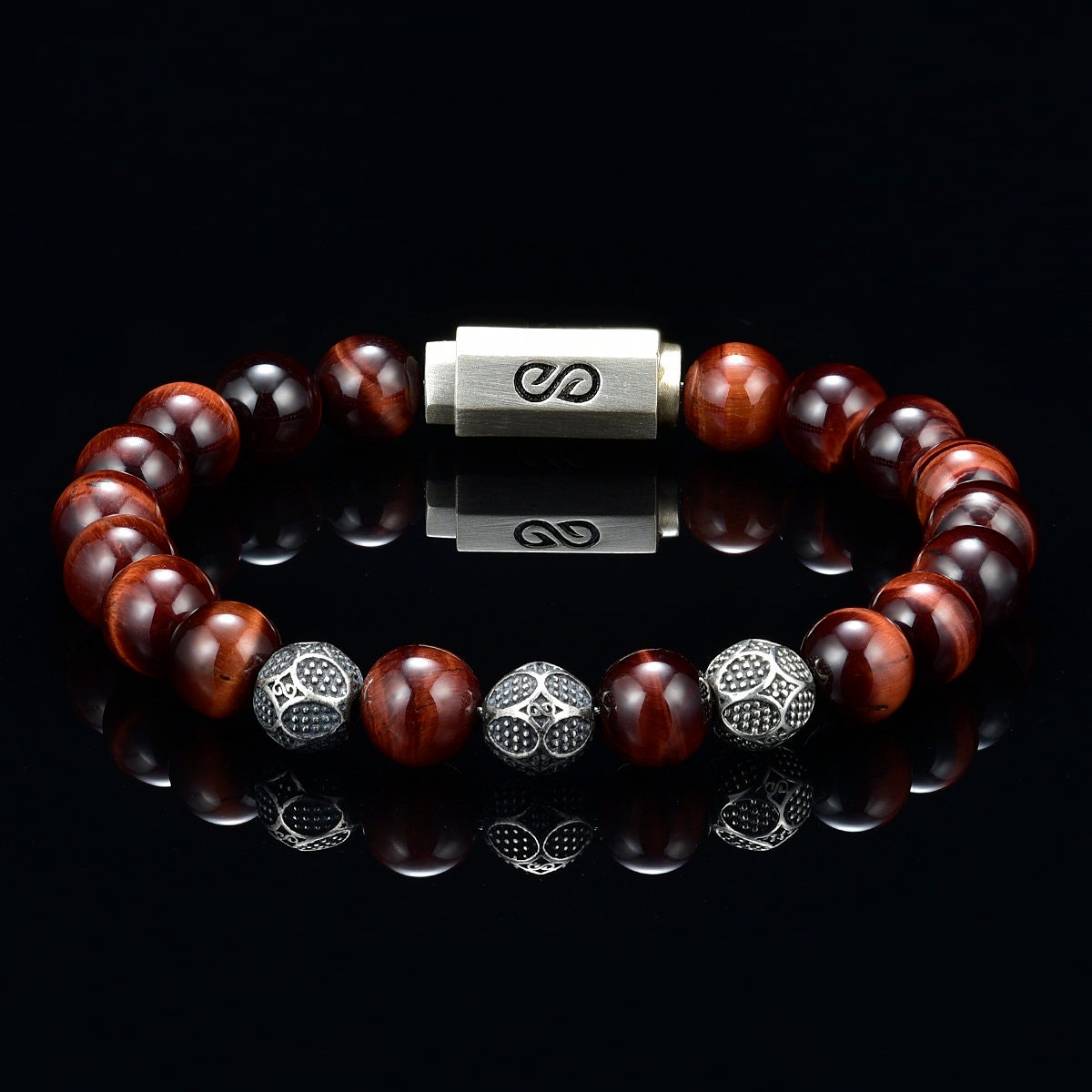 Genuine Tiger Eye Bead Bracelet for Men or Women Red Steel Etsy