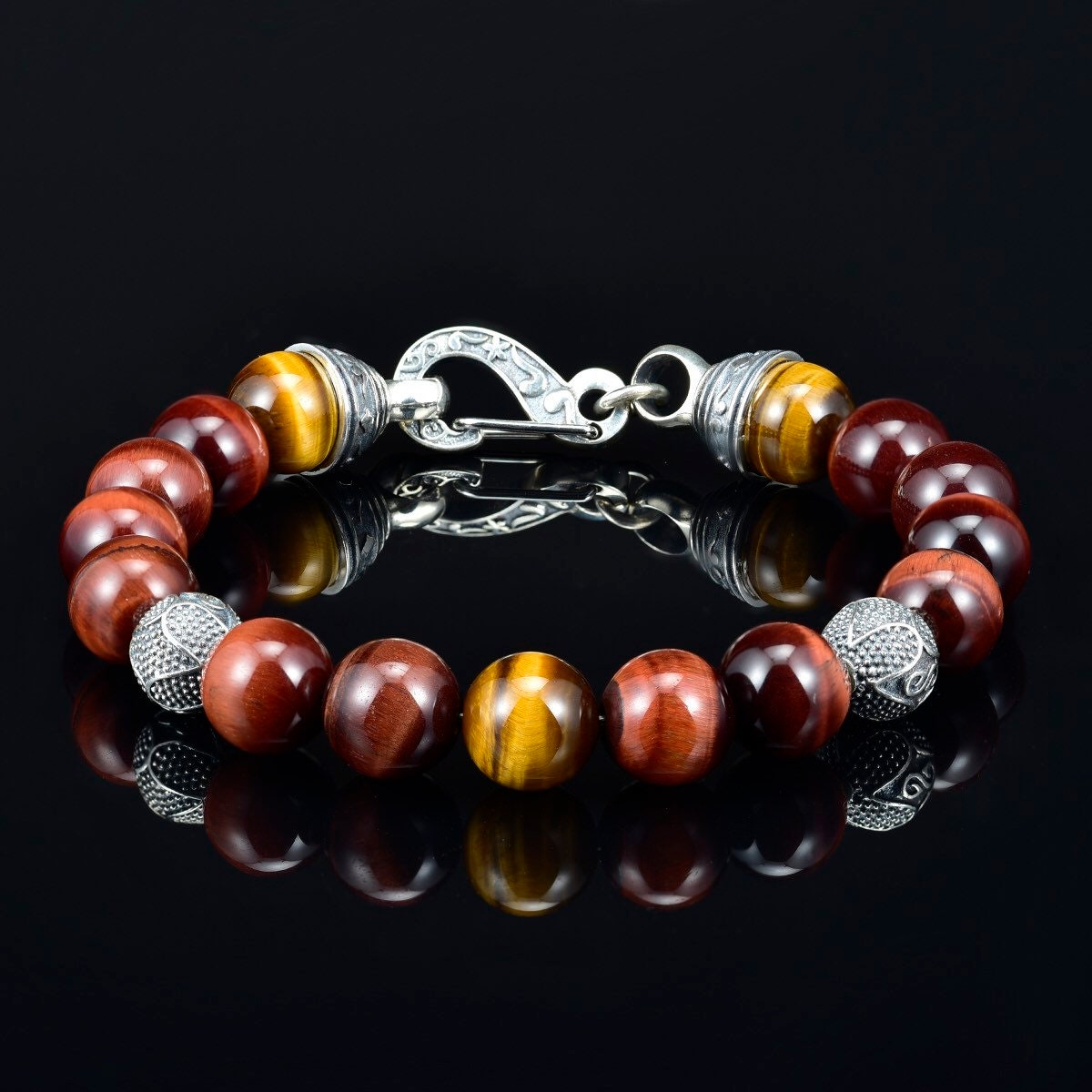 New Two Layers Men's Bracelet - Tiger Eye Stone Beaded Bracelet Black Glass Beads (2U83) main image 0