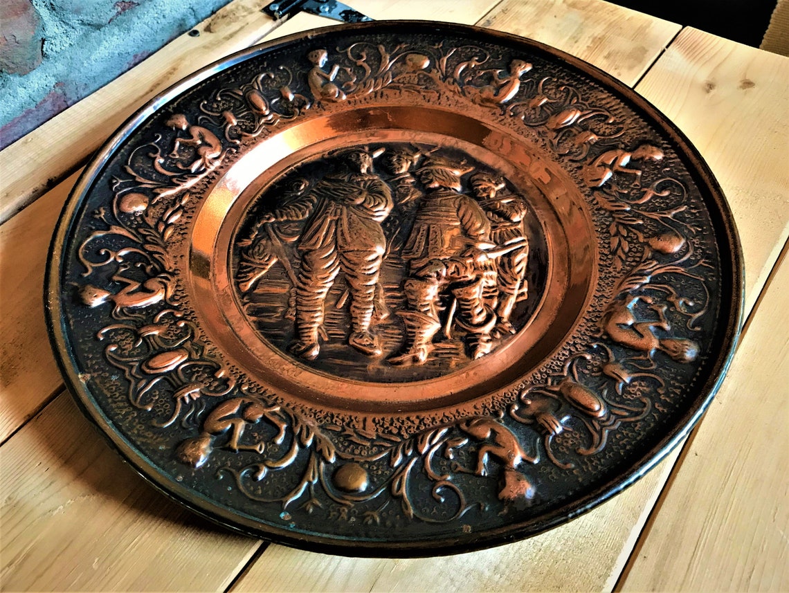 Embossed Vintage copper wall plaque / plate..with medieval Etsy