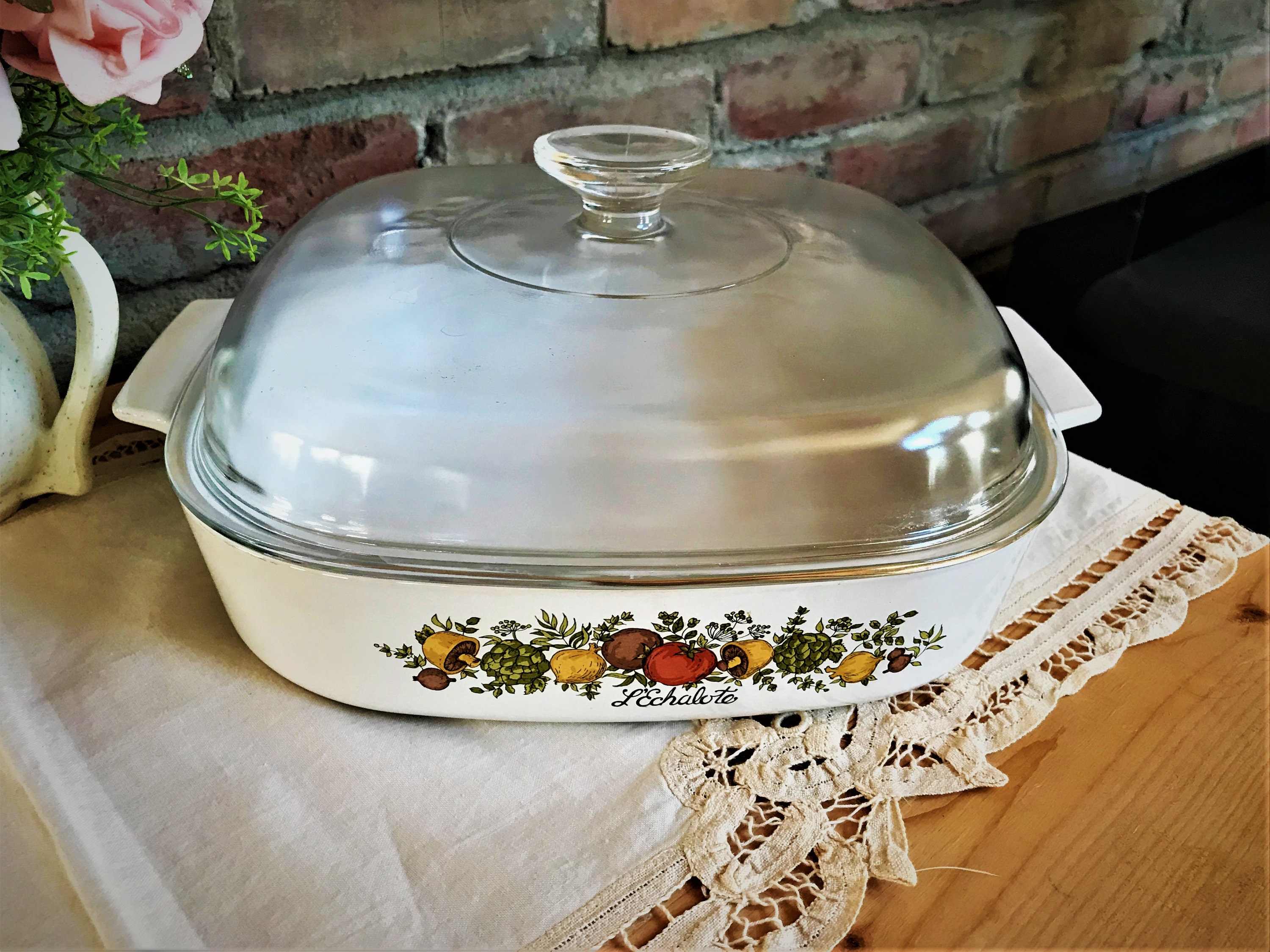 Corning Ware dishes with vegetable pattern L'ÉCHALOTE. 2.5 Etsy