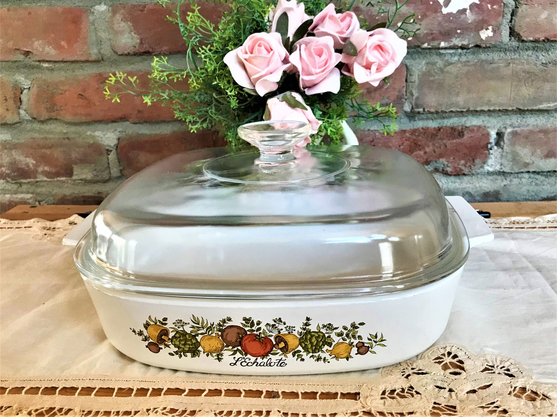 Corning Ware dishes with vegetable pattern L'ÉCHALOTE. 2.5 Etsy