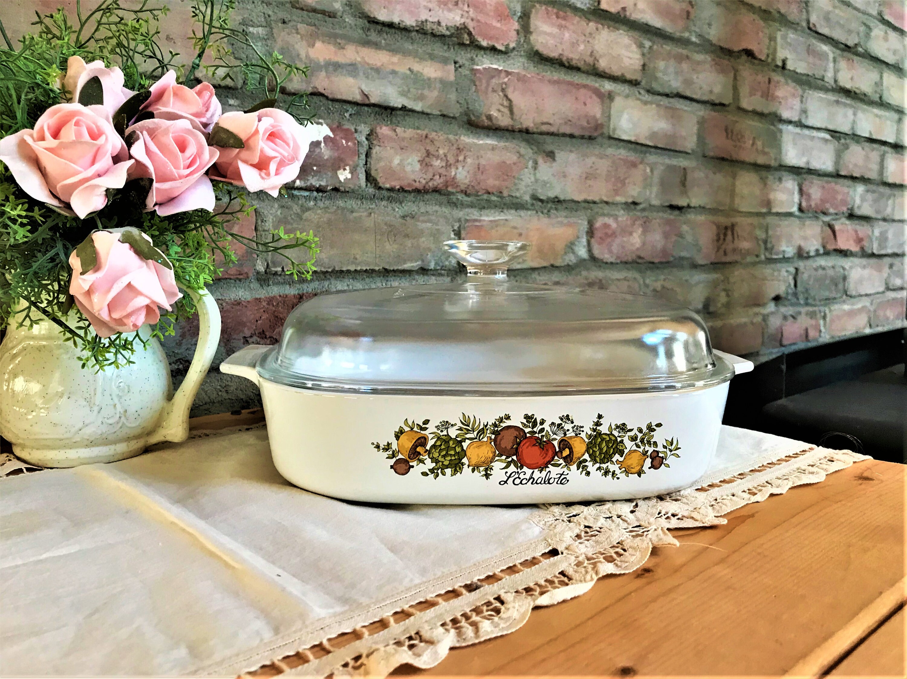 Corning Ware dishes with vegetable pattern L'ÉCHALOTE. 2.5 Etsy