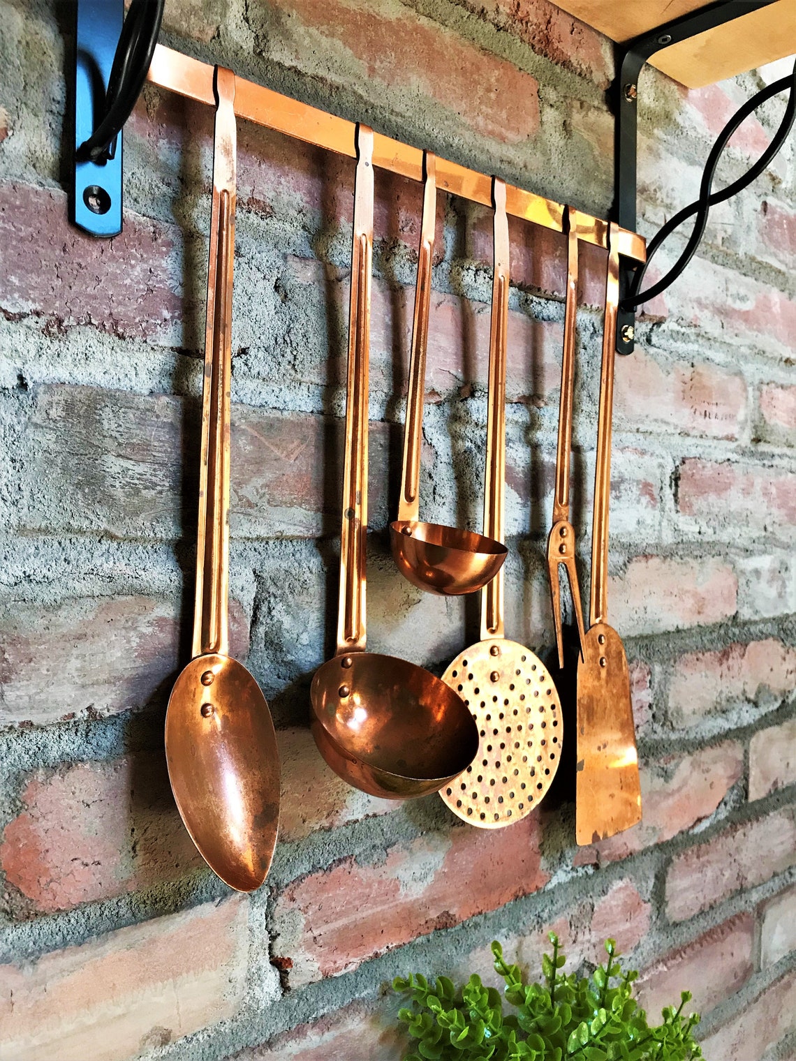 Vintage Solid Copper Wall Hanging Utensils Set Of 6 Utensils Etsy