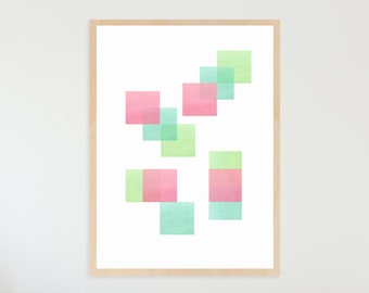 Geometric Art Print, Abstract Shapes, Printable Wall Art in Pink, Teal, and Lime Green, Vibrant & Modern Wall Decor, Instant Download