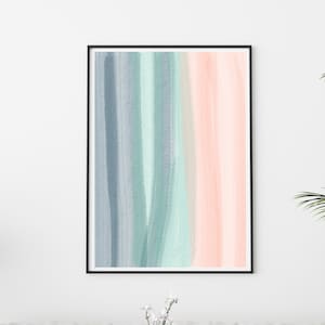 Impresión de arte abstracto azul, verde y rosa, arte de pared colorido, colores pastel, arte de pared imprimible, decoración contemporánea y moderna,