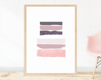 Abstract Art Print in Pink, Mauve and Purple Glitter | Printable Wall Decor to Create a Beautiful Space! Instant Download