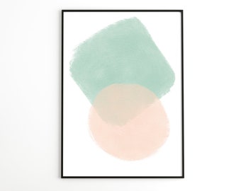 Green and Pink Minimalist Art Print, Geometric Wall Art, Abstract Art, Modern Home Decor, Digital Print, Instant Download