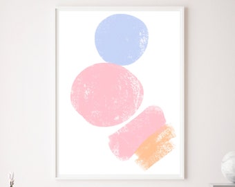 Pastel Colored, Geometric Art Print, Bright Colored Art, Blue Pink & Orange Art, Digital Print, Instant Download, Minimalist Home Decor