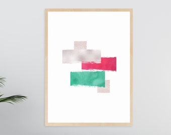 Colorful Art Print in Pink, Teal, and Silver | Geometric, Printable Wall Art to Brighten Your Home! Instant Download