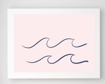Waves Art Print, Light Pink Wall Art, Digital Art Print, Instant Download, Minimalist Wall Decor, Beach Inspired Art