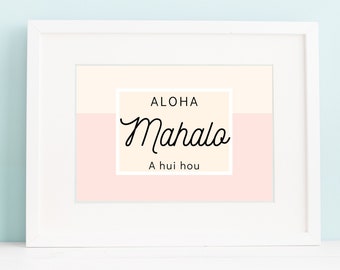 Aloha Mahalo A Hui Hou, Hawaiian Print, Beach Inspired Art, Coastal & Tropical, Printable Wall Art, Digital Print, Instant Download