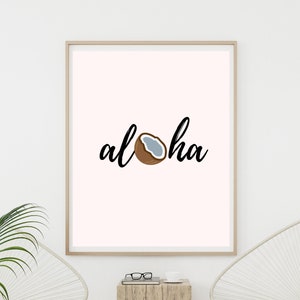 Aloha Art Print, Coconut Art, Printable Wall Decor, Beach Home Decor, Instant Download, Digital Print, Coastal Art Print