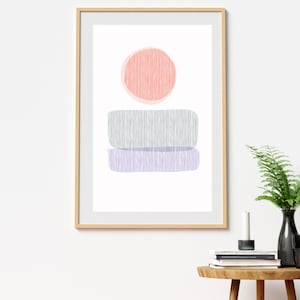 Geometric Art Print with Lined Detail Design, Orange Purple and Dark Gray Colors, Instant Download, Printable Wall Art