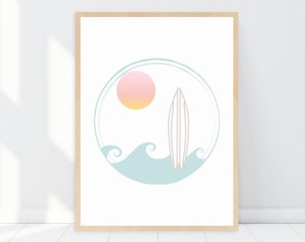 Surf Sun and Waves Art Print | Beach Vibes Printable Wall Art to Decorate Your Home or Office! Instant Download