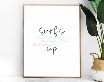 Surf's Up Art Print, Waves and Surfing Decor, Minimalist Art for Home or Office, Surf Lovers Wall Decor, Digital Art Print, Instant Download
