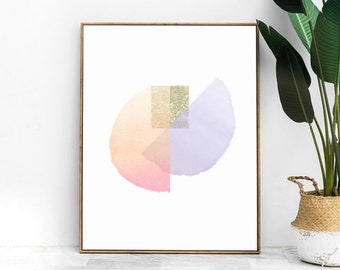 Modern Geometric Art Print in Pastel Pink and Purple, Gold Accented Art, Digital Art Print, Instant Download, Coastal Vibes Art Print