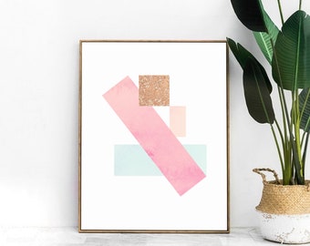 Minimalistische Formen Kunstdruck, geometrische Wandkunst in Pastellfarben und Gold, moderne druckbare Kunst, sofortiger Download, bunte Home Decor
