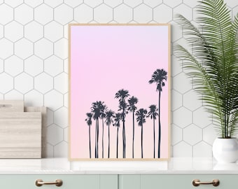 Palm Tree Art Print | Printable Wall Art to Decorate Your Home! Digital Download | Beach Home, Ocean Decor in a Pink & Purple Gradient