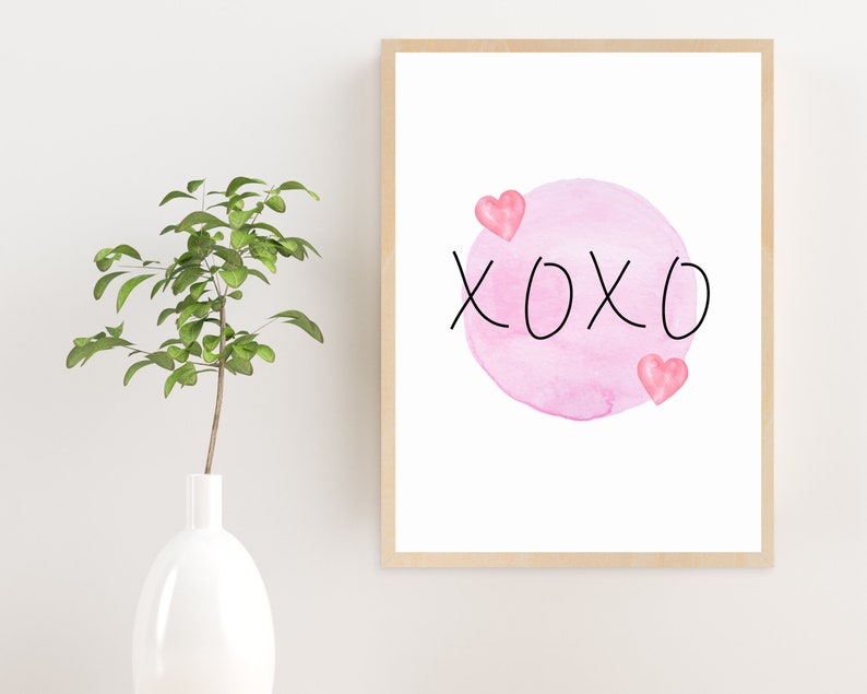 XOXO Art Print, Pink Hearts Wall Art, Valentine's Day Gift Idea, Heart Wall Decor, Instant Digital Download, Art Printable, Pink Decor image 3