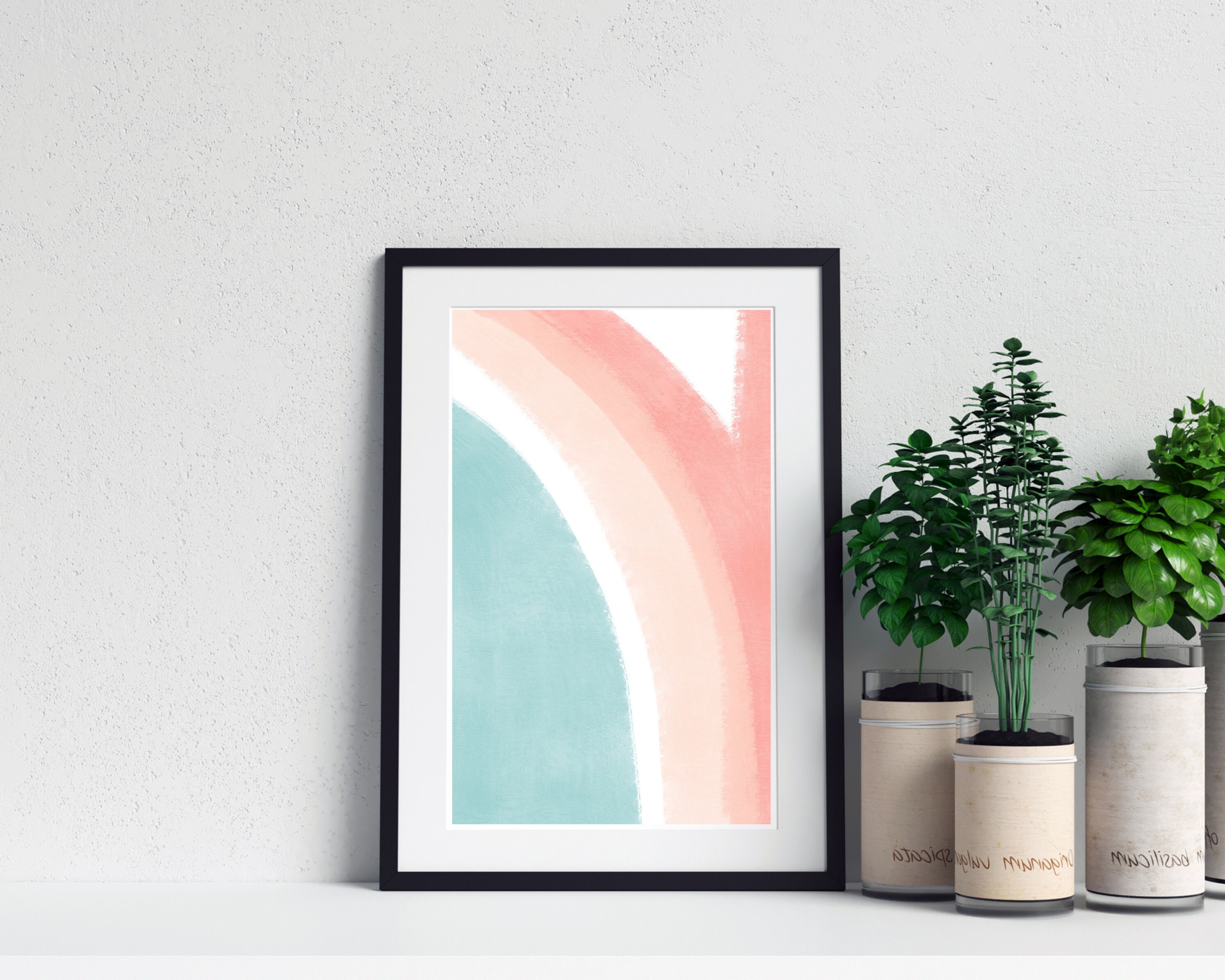 Coral &amp; Teal Art Print, Bright Wall Art, Art Printable, Abstract ...