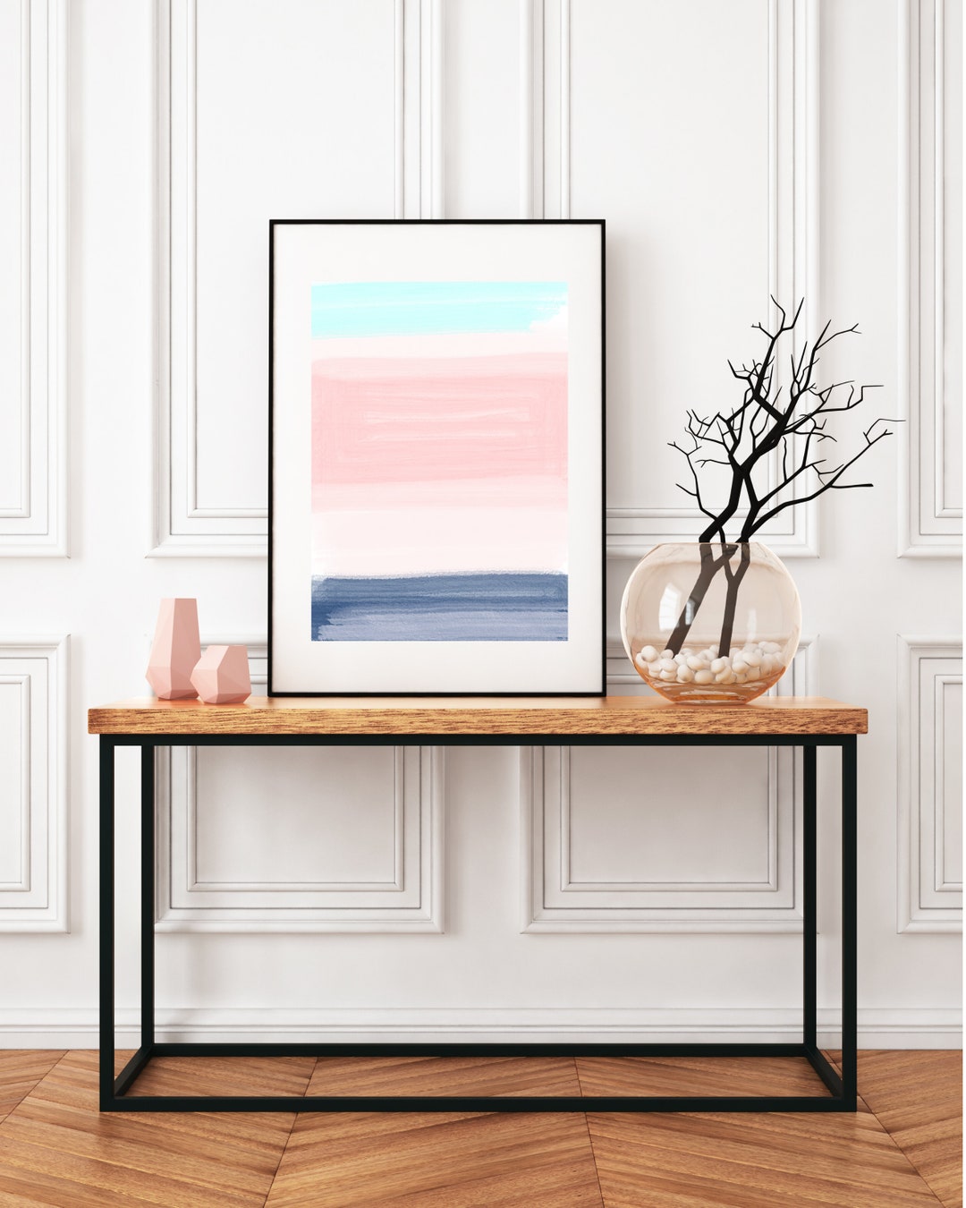 Blue and Pink Pastel Art Print, Printable Wall Art, Bright and ...