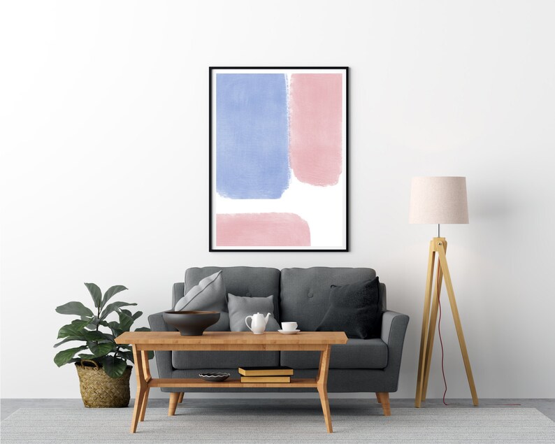 Pastel Pink and Blue Abstract Art Print Minimalist Home Etsy
