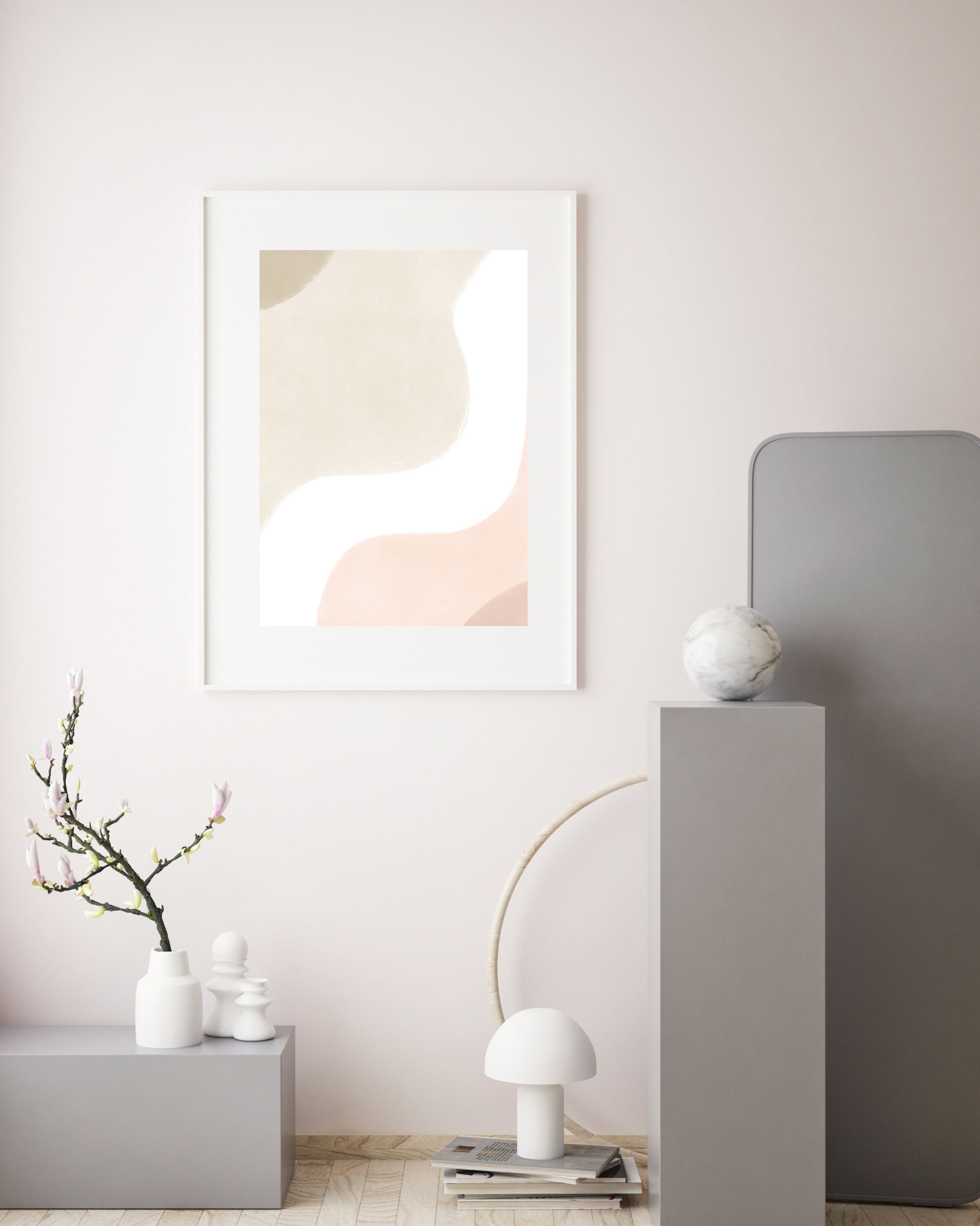 Neutral Art Print, Abstract Wall Art, Pink and Beige Art, Minimalist ...
