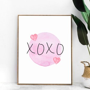 XOXO Art Print, Pink Hearts Wall Art, Valentine's Day Gift Idea, Heart Wall Decor, Instant Digital Download, Art Printable, Pink Decor image 2