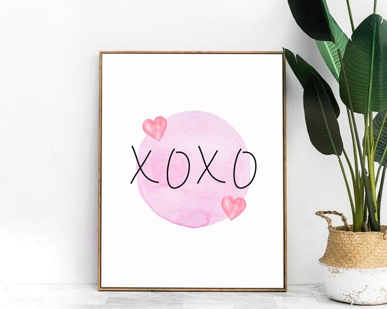 XOXO Art Print, Pink Hearts Wall Art, Valentine's Day Gift Idea, Heart Wall Decor, Instant Digital Download, Art Printable, Pink Decor image 2