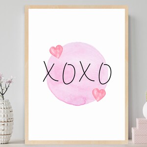 XOXO Art Print, Pink Hearts Wall Art, Valentine's Day Gift Idea, Heart Wall Decor, Instant Digital Download, Art Printable, Pink Decor image 4