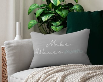 Make Waves Pillow, Coastal Home Decor | Gray Decorative Pillow, Polyester with a Removable Insert, Stuffing Pillow Included