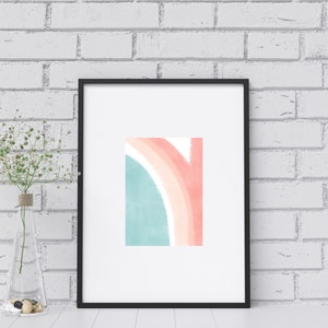 Coral &amp; Teal Art Print, Bright Wall Art, Art Printable, Abstract ...