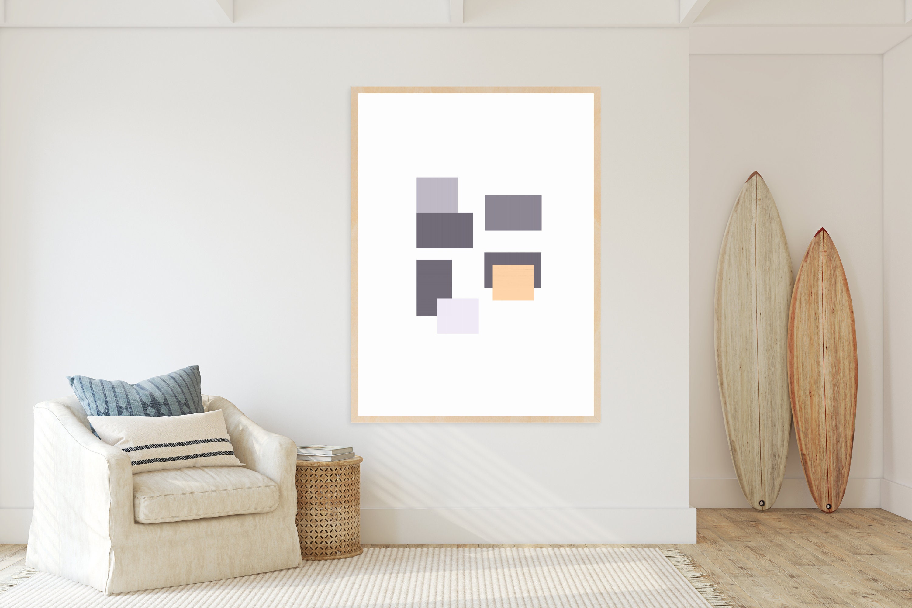 Geometric Squares Art Print Printable Wall Art in Shades of Purple and