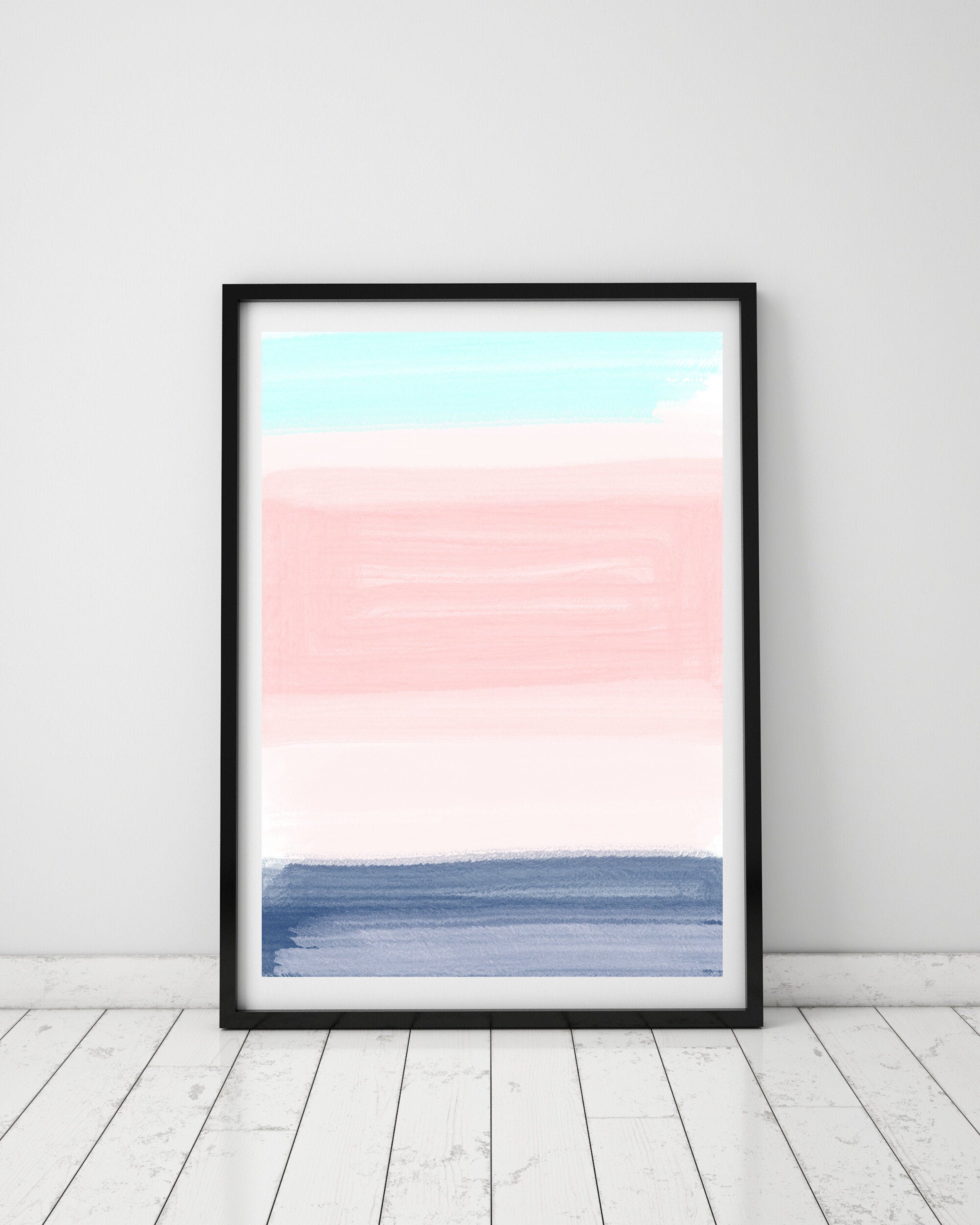 Blue and Pink Pastel Art Print, Printable Wall Art, Bright and ...