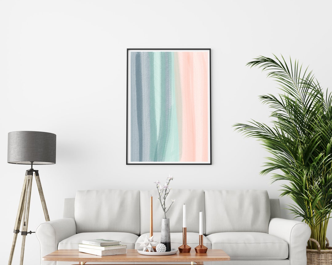 Blue, Green, and Pink Abstract Art Print, Colorful Wall Art, Pastel ...