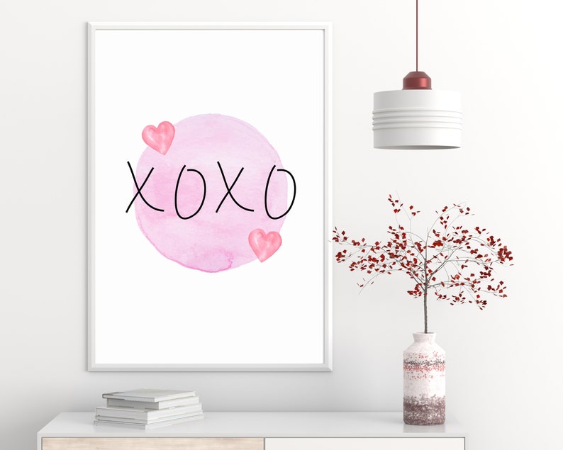 XOXO Art Print, Pink Hearts Wall Art, Valentine's Day Gift Idea, Heart Wall Decor, Instant Digital Download, Art Printable, Pink Decor image 5