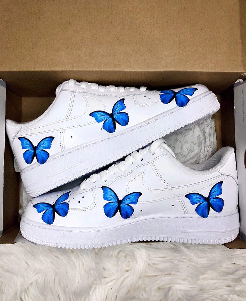 Butterfly Teal Blue 3M Heat Transfer DECAL ONLY stickers - Nike Air Force 1 custom heat transfer - custom shoes custom vans nikes butterfly 