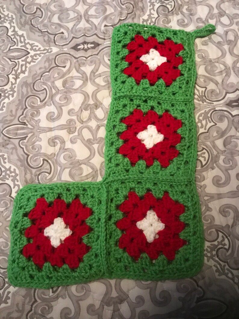 Crocheted Christmas Stocking Vintage Granny Squares I Will Etsy