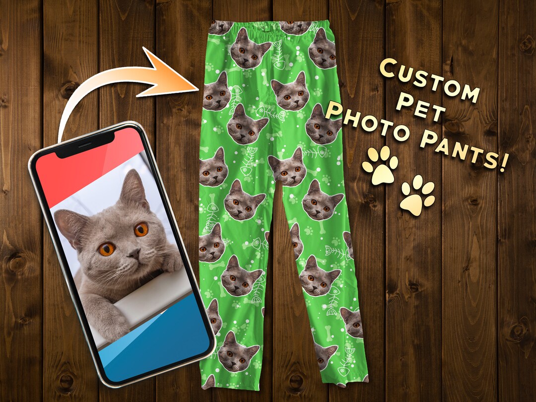 Custom Cat Photo Pajamas, Personalized Pet PJ Gift Idea, Cat Face