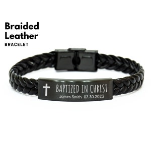 Baptized in Christ Bracelet Gift Boy Girl, Personalized Baptism Braided Leather Bracelet, Custom Baptism Name Date Gift, Christian Bracelet