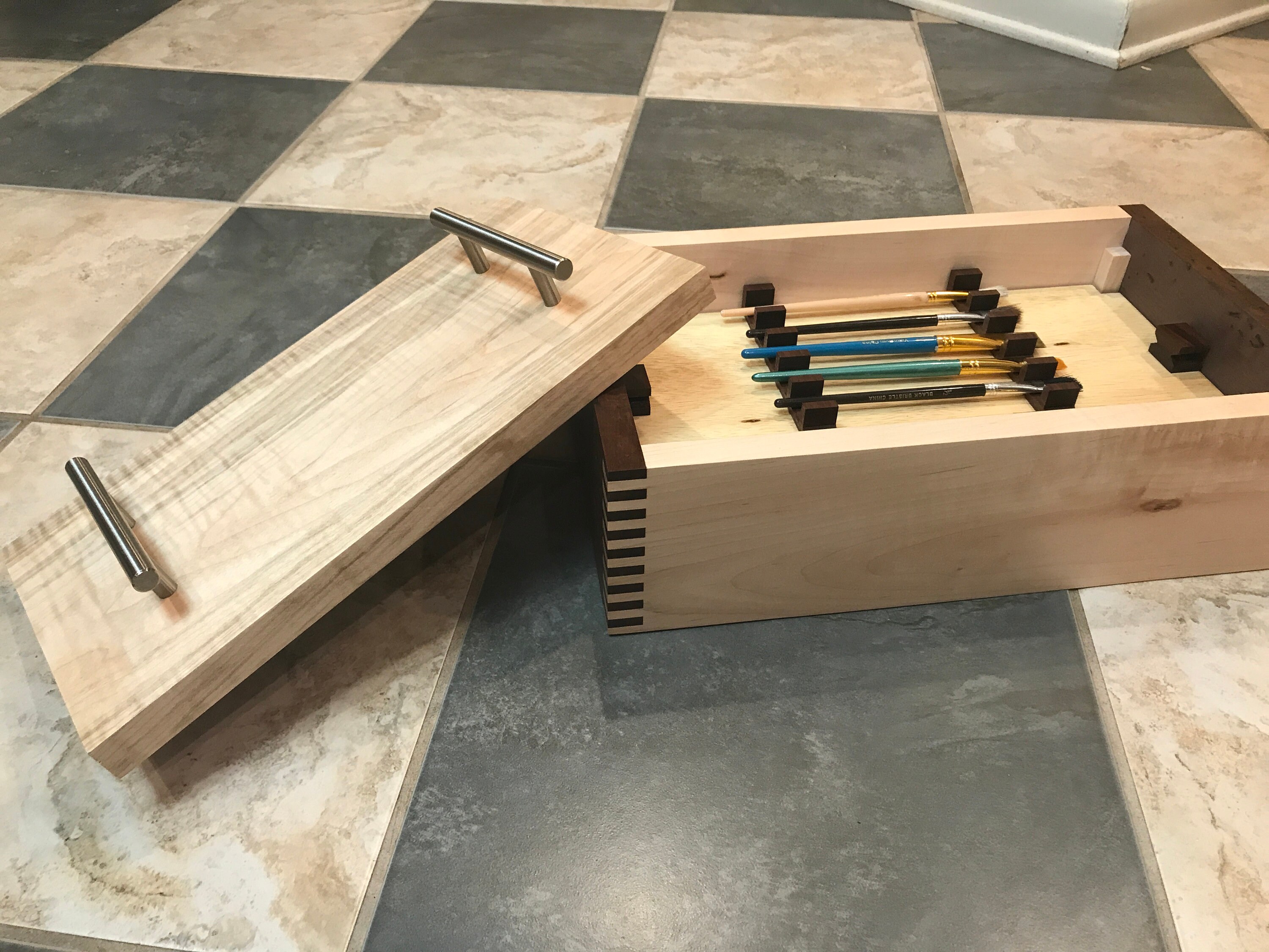 Paint Brush Box Walnut/Maple Painting Accessories Oil Etsy