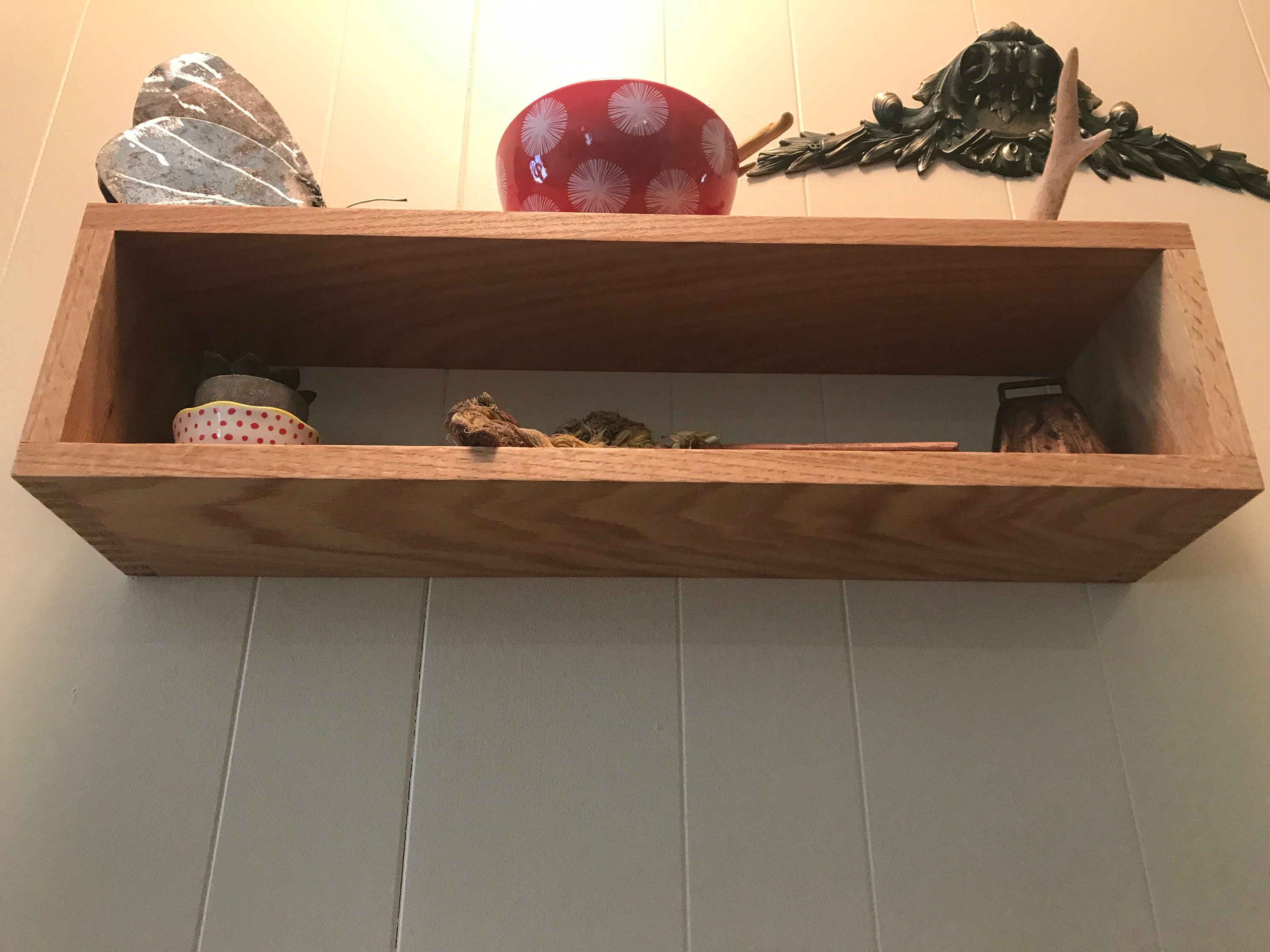 Red Oak Floating Shelf Shelf Wooden Furniture Etsy
